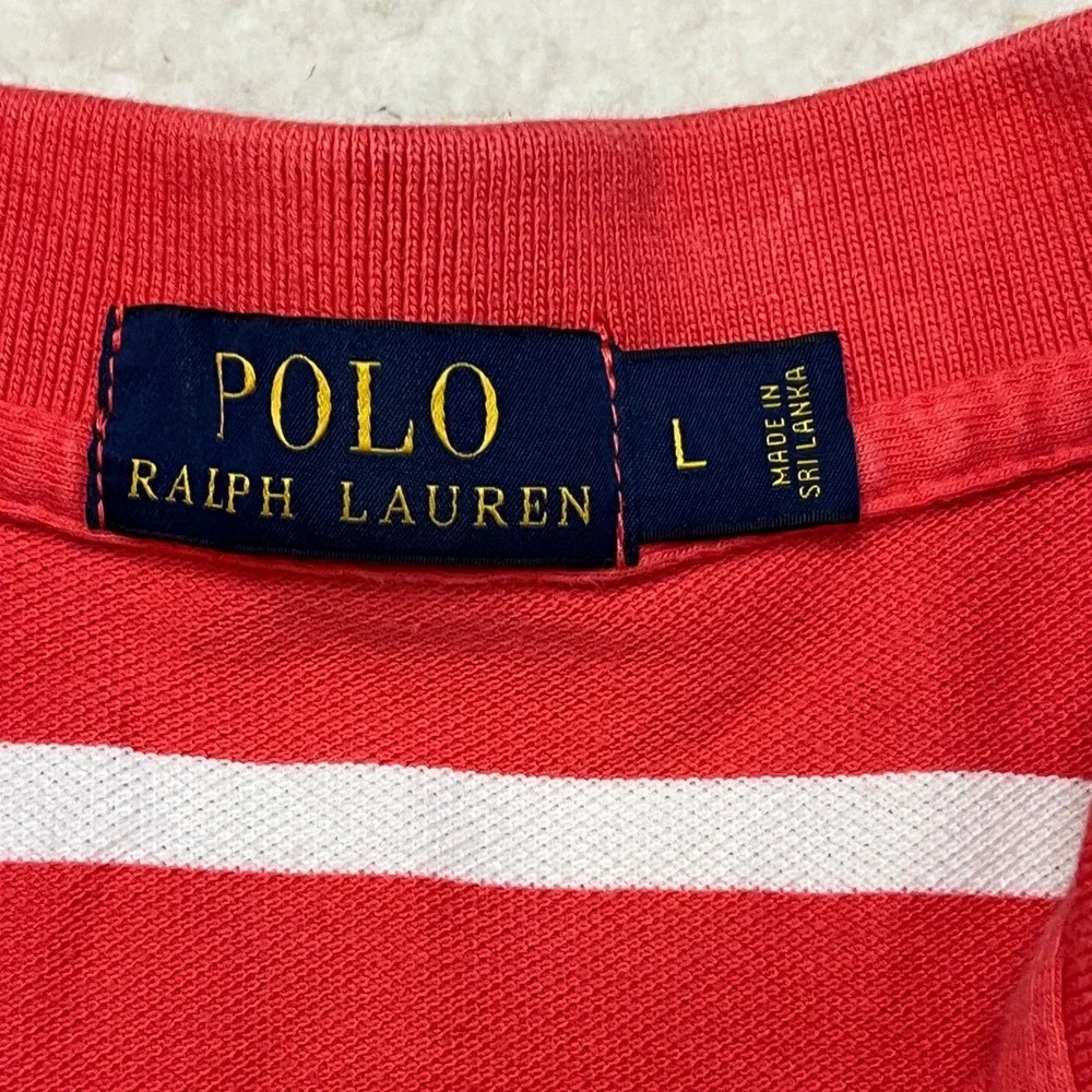 Polo Ralph Lauren Polo Shirt Mens L Red White Striped Short Sleeve Pony Logo